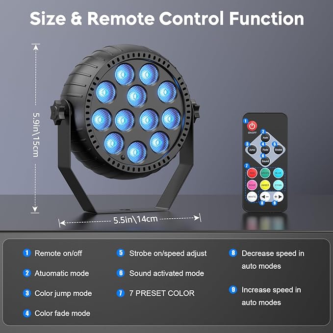 Rechargeable Stage Lights, 2200mAh Battery Powered LED Par Lights with Remote & Sound Activated, 12 RGB Portable Uplights for Events Wedding Party Club Concert Indoor 8Packs