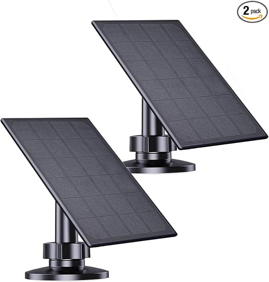 Zivif Solar Panel for Security Camera, 2W Solar Charger with Micro USB & USB-C Port for Rechargeable Battery Camera, with 360° Adjustable Security Mount, Black (2 Pack)
