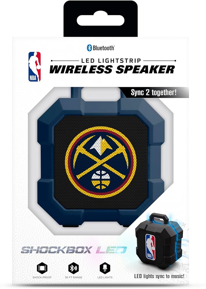 SOAR NBA Shockbox LED Wireless Bluetooth Speaker - Water Resistant IPX4, 5.0 Bluetooth with Over 5 Hours of Play Time - Small Portable Speaker - Officially Licensed NBA, Perfect Home & Outdoor Speaker
