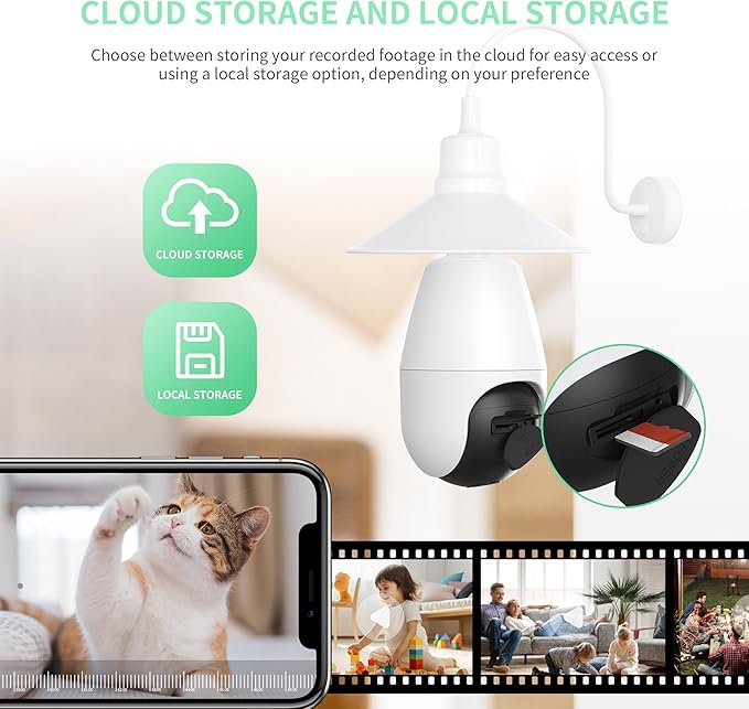2K HD WiFi Light Socket Security Camera, 5G/2.4G Dual Band, Weatherproof, Auto Tracking, Full Color Outdoor Home Security Light Bulb Camera