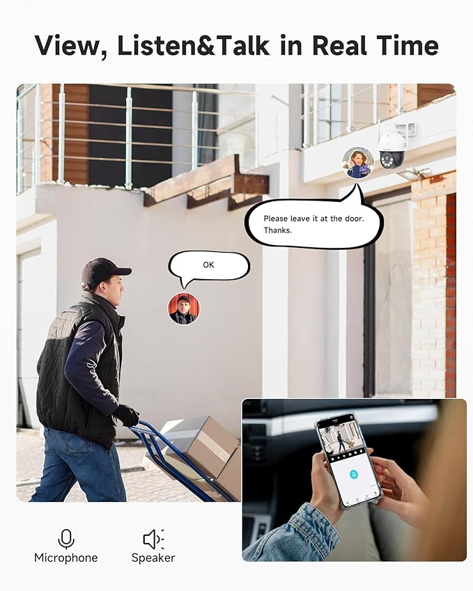 4G LTE Cellular Security Camera Wireless Outdoor, No WiFi Camera with 360° Pan Tilt Auto-Tracking, Siren Alert, Color Night Vision, 2-Way Audio, 32GB SD Card & SIM Card, IP66