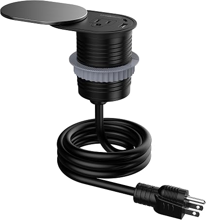 Link2Home Space Saver Grommet Socket, 1 Outlet, USB Port, Stainless Steel