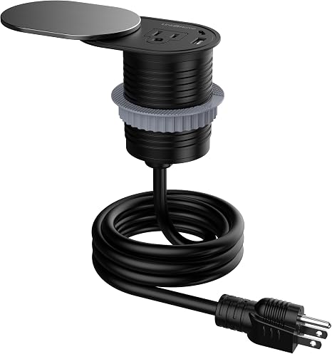 Link2Home Space Saver Grommet Socket, 1 Outlet, USB Port, Stainless Steel