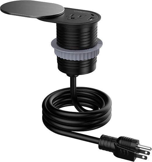 Link2Home Space Saver Grommet Socket, 1 Outlet, USB Port, Stainless Steel