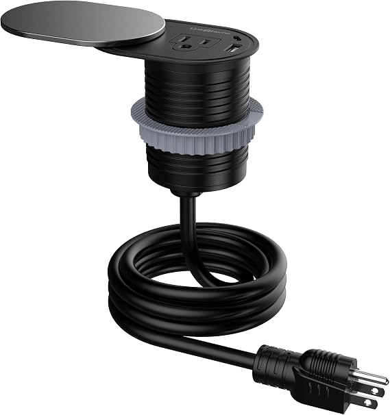 Link2Home Space Saver Grommet Socket, 1 Outlet, USB Port, Stainless Steel