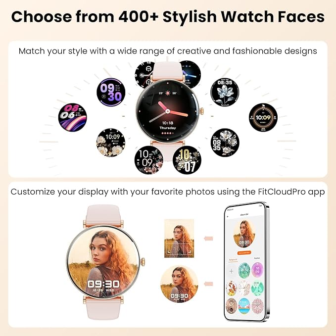 Hwagol Smart Watches for Women with Android iPhone Compatible[Calls/Metal Thin Body],1.43" Micro-Spherical AMOLED Screen,Fitness Watch with Sleep/Heart Rate Monitor,Pedometer for Steps Miles