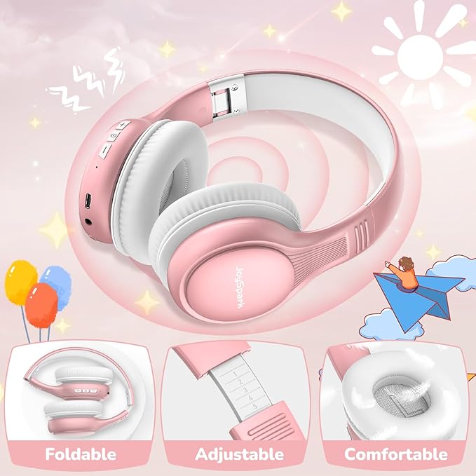 Kids Bluetooth Headphones, 60 Hours Playtime, Bluetooth 5.4 Kids Headphones Wireless, Type-C Fast Charging, 85/94dB Volume Limited, Foldable Toddler Wireless Headsets with Mic-Rose Gold