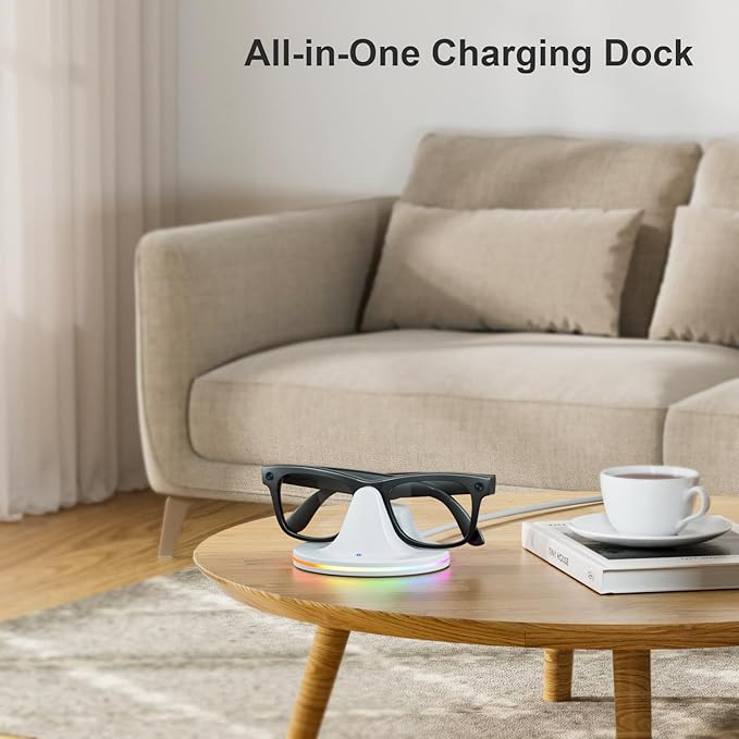 Charging Dock for Meta Glasses Ray-Ban: Wayfarer, Skyler, Headliner & Oakley HSTN Smart Glasses Charger with LED Power Status Light, Cloud Dancer White