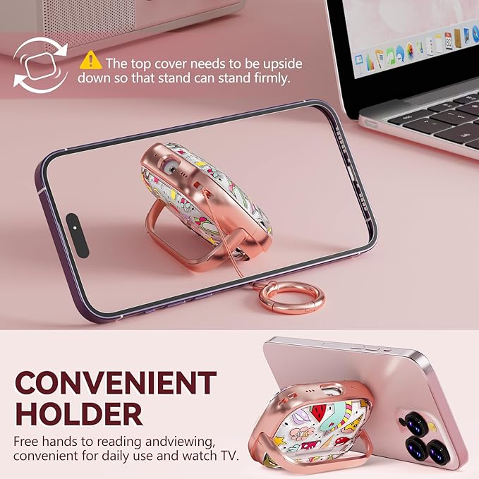 Inesore for AirPods Pro 3 Case 2025 with Lock, for Women Girly Floral Clear Case Compatible with Apple Airpods Pro 3rd Generation Cover, with Phone Stand,Keychain & Cleaner Kit-Unicorn Graffiti