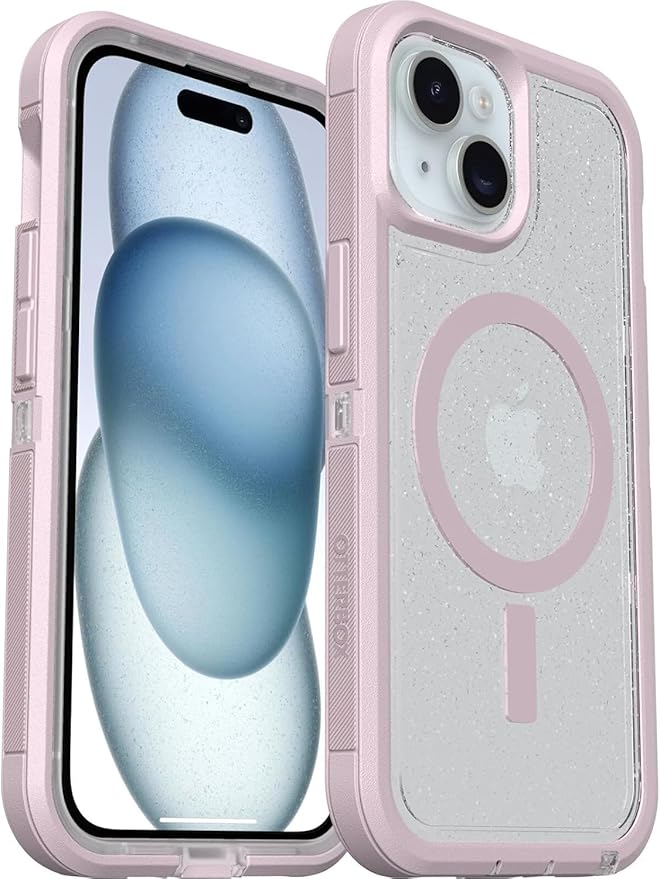 OtterBox iPhone 15, 14, 13, iPhone 17e, 16e Case - Defender Series XT - Built-in MagSafe - Rugged - Port Protection - Lanyard Attachment - Non-Retail Packaging - Clear/Stardust/Pink