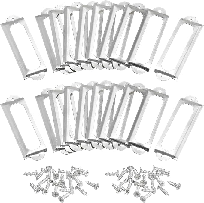 uxcell Metal Label Holders, 60x17mm 60pcs File Name Card Tag Label Holder Frame for Office Library Drawer Cabinet Shelves, Silver Tone