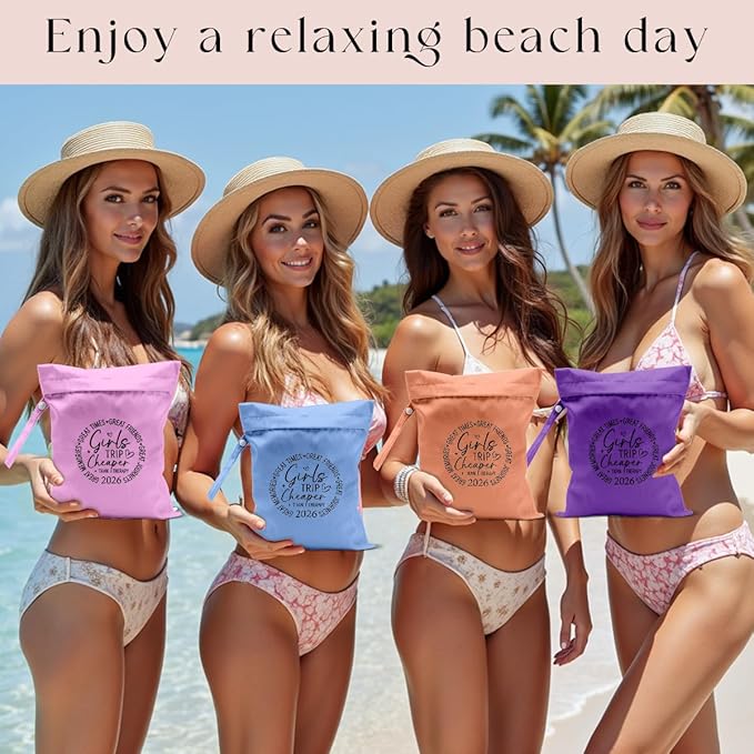 4Pcs Girls Trip Gifts Wet Dry Bag, Beach Bag Wet Bag Favors Aloha Bags, Sunscreen Bags Swimsuit Toiletry Travel Essentials For Women, For Beach Travel Laundry bags Dirty Diaper Swimsuit Gifts