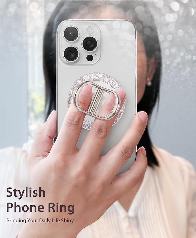 Magnetic Phone Grip for Magsafe Phone Ring Holder Finger Kickstand, Twinkle Transparent Magnetic Double Ring Holder for iPhone 16 15 14 13 12 Pro Max Plus (Titanium)