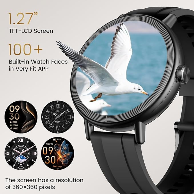 Smart Watch for Women, 1.27" HD Fitness Tracker with Bluetooth Calls(Answer&Make) IP68 Waterproof Smartwatch Compatible IOS/Android,100+ Sport Modes Watch with Heart Rate/Sleep Monitor Pedometer Black