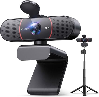 EMEET C960 4K Webcam with Tripod, 3 Adjustable Height, 360° Swivel Head