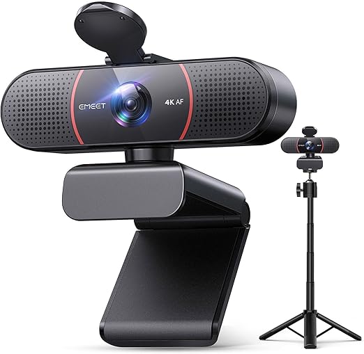 EMEET C960 4K Webcam with Tripod, 3 Adjustable Height, 360° Swivel Head