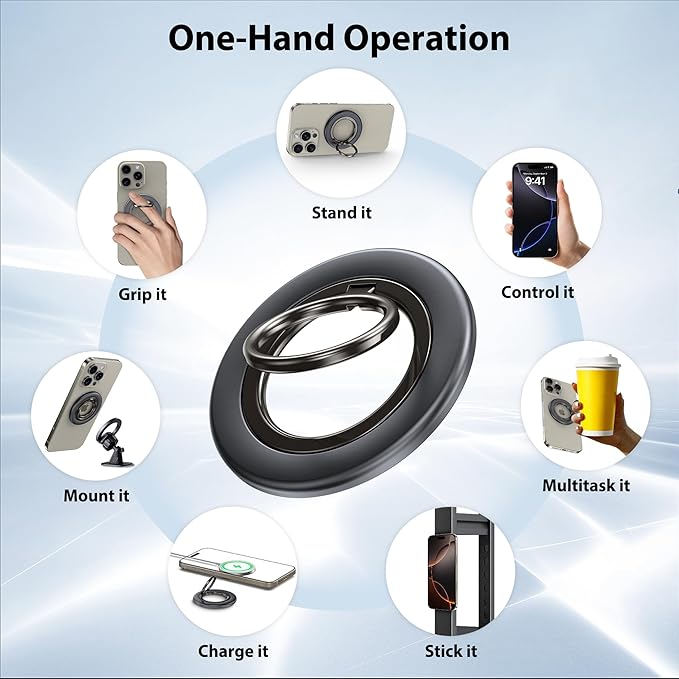 CreaDream 2PC Magnetic Phone Ring Holder for MagSafe, 360° Rotation Magnet Cell Phone Finger Ring Grip Stand, Two-Sided Magnetic Adjustable Kickstand, Compatible with iPhone 16 15 14 13 Series