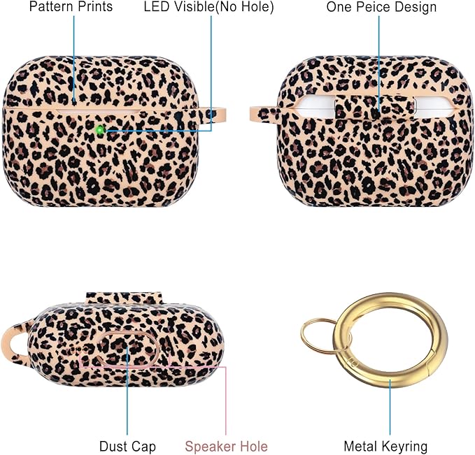 Case Compatible with AirPods Pro 3 Generation 2025 Cover with Keychain, Gawnock Leopard Print Skin Soft Cover for AirPods Pro 3 Case Full Protection,Front LED Visible, Khaki Leopard