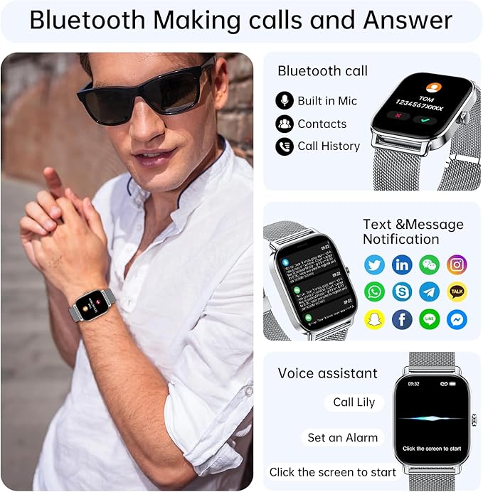 Smart Watch for Men Women Fitness: Waterproof Make Answer Call Digital Mens Watches Pedometer Smartwatch for Android Phone iPhone Samsung Compatible SpO2 Sleep Heart Rate Monitor Running Step Tracker