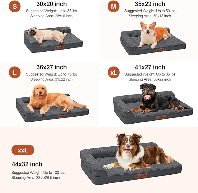 Orthopedic Dog Beds Large Sized Dog, 36x27x6 Inches Memory Foam Pet Bed for Large Dogs, Washable Removable Cover, Nonskid Bottom, Waterproof, Dark Grey