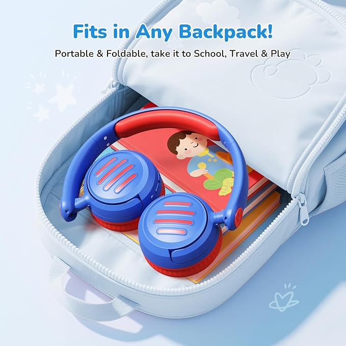 Kids Bluetooth Headphones Wireless On-Ear with USB-C Fast Charge,Microphone & 85dB Volume Limiter,Foldable Lightweight Toddler Headphones with AUX for School Travel (Blue)