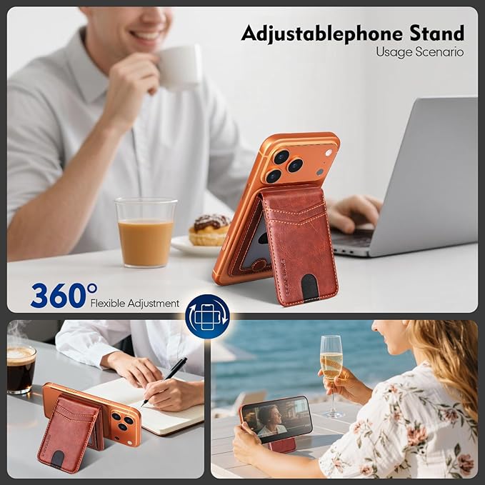 Compatible with Magsafe Case with Card Holder for Men Women Magnetic Ultra-Thin Wallet Bracket Adjustable Bracket for iPhone 17/16/15/14/13/12 Pro/Pro Max/PlusSeries,Brown