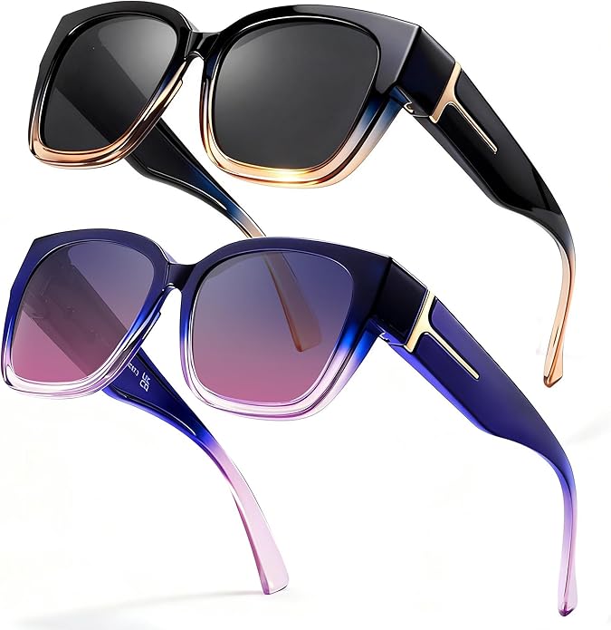 LVIOE 2 Pack Polarized Fit Over Sunglasses for Women Men Oversized Square Over Glasses Sunglasses with UV Protection LS7511