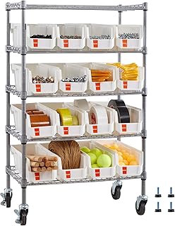 VEVOR 5-Tier Rolling Bin Storage Rack, 16 Organizer Bins, Bin Rack Storage Steel Wire Shelving System with Wheels, Mobile Tool Organizer for Garage, Warehouse, Office, Restaurant, Classroom, Kitchen - Image 1