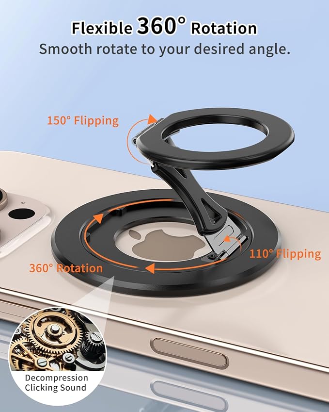 X-Grip for MagSafe Ring Holder, 360° Magnetic Ring Holder Cell Phone Grip Stand Finger Kickstand Two-Sided Magnet Compatible with iPhone 17/16/15/14/13/12/ Series for MagSafe Case Accessories