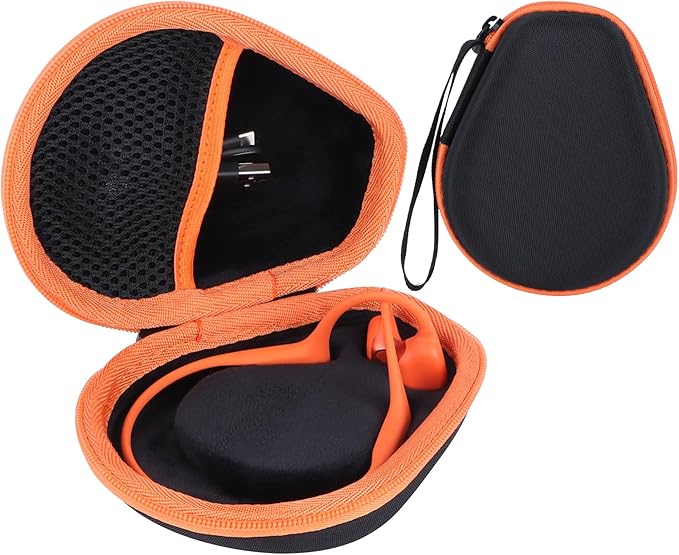 Hard Case Replacement for SHOKZ OpenRun Pro 2 / Pro 2 Mini/OpenMove/OpenRun/OpenSwim Open-Ear Bone Conduction Sport Headphones (Black + Orange Case)