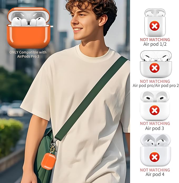 AirPod Pro 3 (2025) Case Cover for Women, Cute Shockproof Protective Case with Gold Round Buckle, Anti-Drop Design Compatible with Apple AirPods Pro 3rd Generation (USB-C Cable) Orange