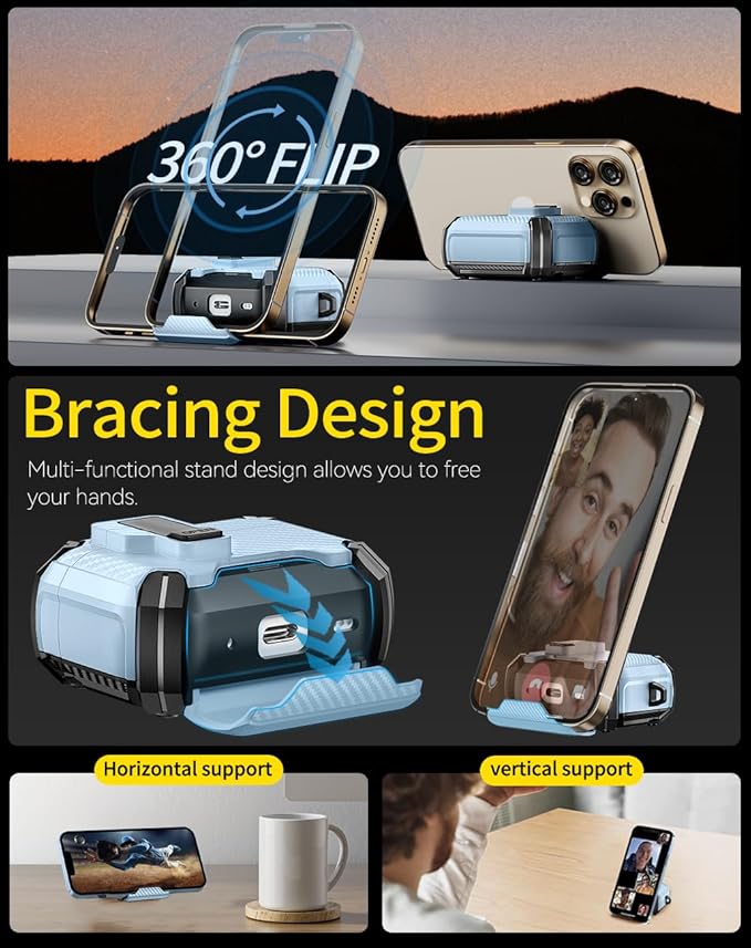 Compatible with AirPods 4 Case,Magnetic Automatic Lock with Phone Stand & Cleaning Kit,Compatible with Magsafe,Carbon Fiber Texture Cover -Light Blue