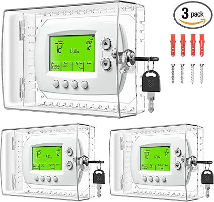 TRJ 3 PCS Large Thermostat Lock Box with Key, Clear Thermostat Cover with Lock for Thermostat on Wall, Lockable Thermostat Lock Box Cover, AC Lock Box Cover with Key Fit Thermostat 4"Hx6"W or Smaller
