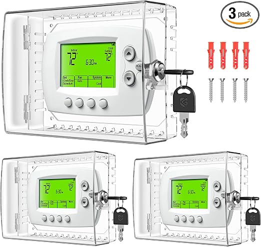 TRJ 3 PCS Large Thermostat Lock Box with Key, Clear Thermostat Cover with Lock for Thermostat on Wall, Lockable Thermostat Lock Box Cover, AC Lock Box Cover with Key Fit Thermostat 4"Hx6"W or Smaller