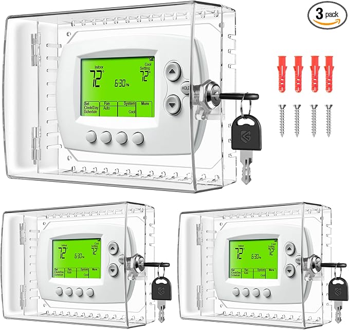 TRJ 3 PCS Large Thermostat Lock Box with Key, Clear Thermostat Cover with Lock for Thermostat on Wall, Lockable Thermostat Lock Box Cover, AC Lock Box Cover with Key Fit Thermostat 4"Hx6"W or Smaller