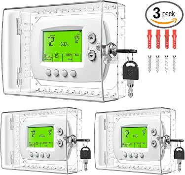 TRJ 3 PCS Large Thermostat Lock Box with Key, Clear Thermostat Cover with Lock for Thermostat on Wall, Lockable Thermostat Lock Box Cover, AC Lock Box Cover with Key Fit Thermostat 4"Hx6"W or Smaller