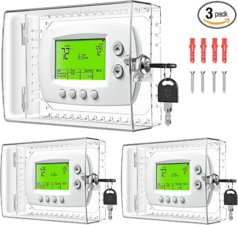 TRJ 3 PCS Large Thermostat Lock Box with Key, Clear Thermostat Cover with Lock for Thermostat on Wall, Lockable Thermostat Lock Box Cover, AC Lock Box Cover with Key Fit Thermostat 4"Hx6"W or Smaller