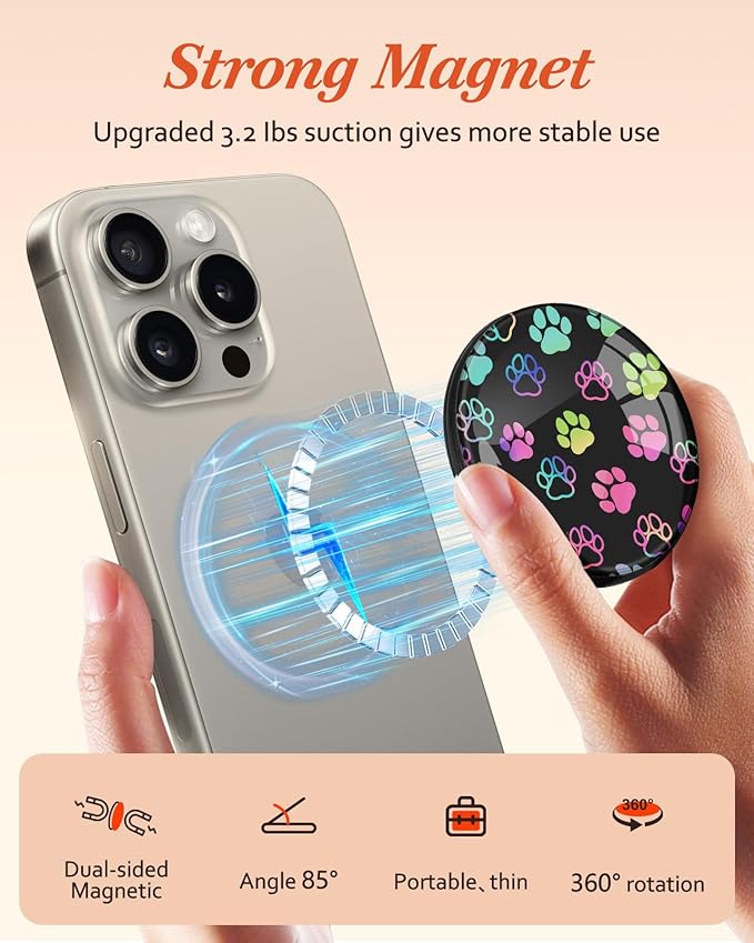 Kidcube Phone Grip Compatible with Magsafe - Magnetic Phone Grip Stand Cute Dog Paw Finger Grip Kickstand Ring Holder Women Girls Compatible with Magsafe Accessories for iPhone 16/15/14/13/12 Series