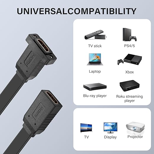 GINTOOYUN HDMI Extension Cable 4K 60Hz HDMI Extender Cord High Speed 90-Degree Angle HDMI Female to Female Extension Wire 2 PCS (F/F)