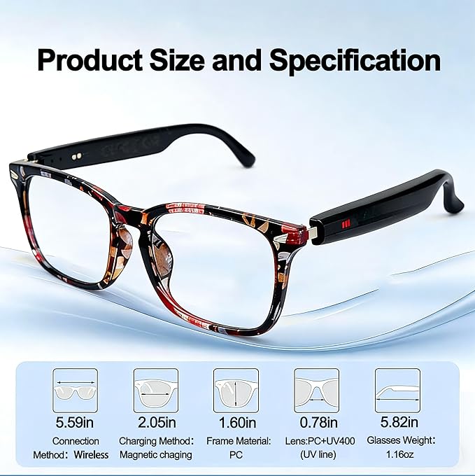 AI Smart Wireless Bluetooth Translation Glasses for Men/Women with Speakers/Bluetooth&140+ Languages Translation Sports/Travel/Drive/Busniess (C3+AI+Color Change Lenses+BaoHua)