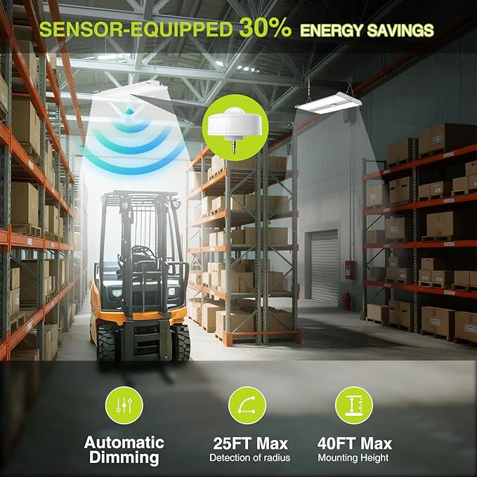 YXL 400W LED Linear High Bay Light 4FT, Adjustable 400W/320W/240W/100W with Motion Sensor, 60000LM, 120-277V, 0-10V, 5000K, Commercial Linear High Bay Led Shop Lights for Warehouse Workshops, UL