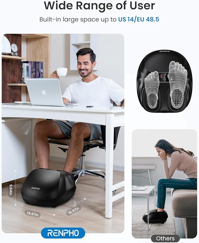 RENPHO Foot Massager Machine with Heat [2026 Upgraded], Shiatsu Foot Massager for Plantar Fasciitis, Birthday Gifts for Women, Cordless Control, FSA Eligible HSA Store Eligible, Up to Size 14, BK