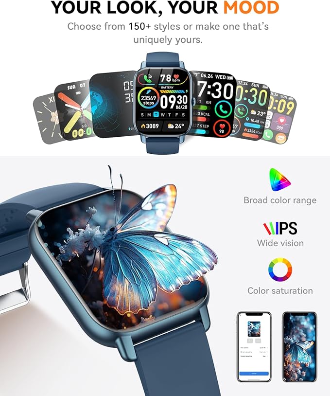 Smart Watches for Women(Answer/Make Call),1.85 inch HD Fitness Tracker Watch with Activity Counter/Sleep Monitor/ 110+ Sports Modes, IP68 Waterproof Smart Watch for Andriod iPhone iOS Compatible,Blue