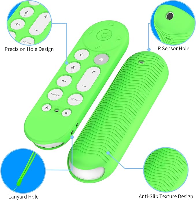 [2 Pcs] Silicone Remote Case for Google TV Streamer 4K Voice Remote 2024,Shockproof Remote Cover for Google TV Streamer 4K Voice Remote, Remote Protective Cover with Lanyard (Glow Blue+Glow Green)