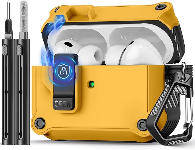 Compatible with AirPods Pro 3 Case,Magnetic Automatic Lock with Cleaning Kit,Compatible with Magsafe Cover-Yellow