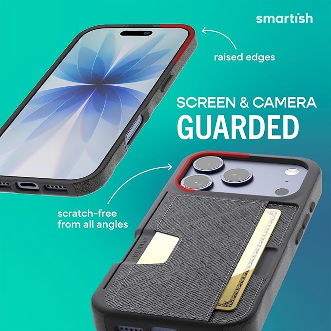 Smartish® iPhone 17 Pro Wallet Case - Wallet Slayer Vol. 2 [Slim + Protective] Credit Card Holder w/Kickstand - Drop Tested Hidden Card Slot Cover for Apple iPhone 17 Pro - Black Tie Affair
