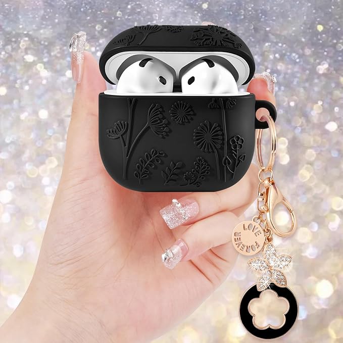 Floral Case for Apple Airpods iPods 4 Case Cover Women-VISOOM 2025 3D Silicone Airpod iPod 4th Generation Protective Cases Cute with Keychain for AirPod Earbuds 4th Gen Wireless Charging Cases