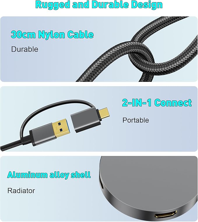 USB 3.0 or USB C to Dual HDMI Splitter Extender Display for Windows and Mac M1/M2/M3 | 4K/1080P USB C to HDMI Adapter for Dual Monitor, Multiple for Thunderbolt MacBook, Dell, HP, Lenovo etc
