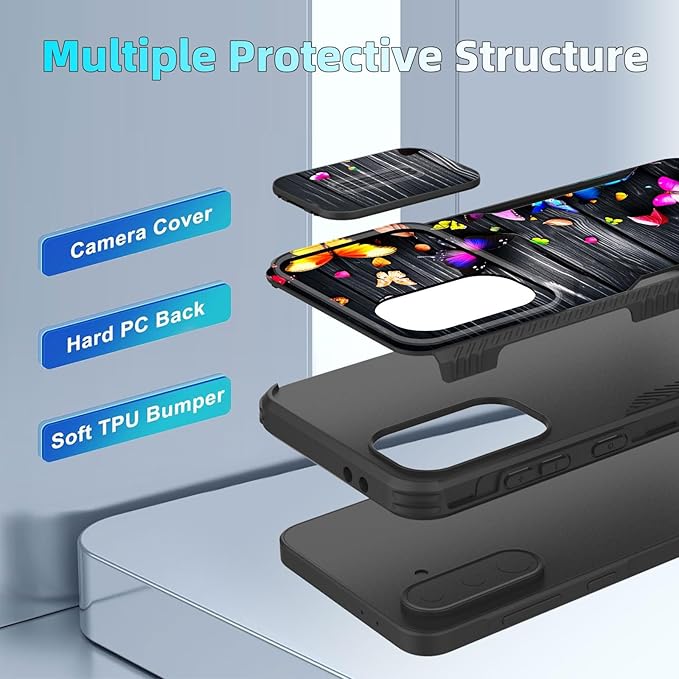 for Galaxy A36 5G/A56 5G Case Built in Slide Camera Lens Cover,Heavy Duty Shockproof Protection Dual Layer Case for Samsung Galaxy A36 5G/A56 5G 6.7" 2025,Colorful Butterflies on Wooden