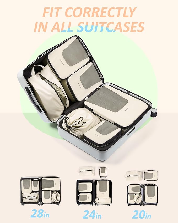 BAGSMART Compression Packing Cubes for Travel, 6 Set/5 Set/4 Set, Compression Suitcase Organizer Bags Set for Suitcases Travel Essentials, Lightweight Packing Organizers